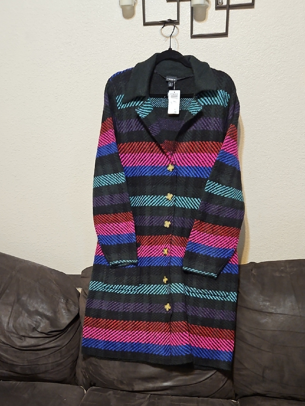NWOT Torrid Black/grey Multi-Stripe Button Front Coat, Size 3 (22/24)